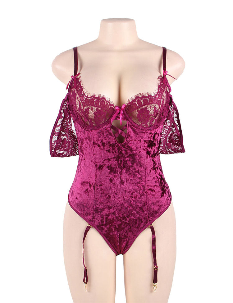 Velvet Queen Lace Off-The-Shoulder Lace Teddy
