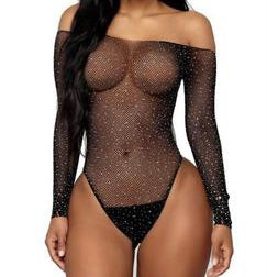 Long Sleeve Fishnet Off-the-shoulder Starry Night Bodysuit
