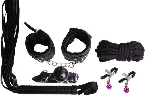 Black 7pcs PU Leather Bondage Set Kits