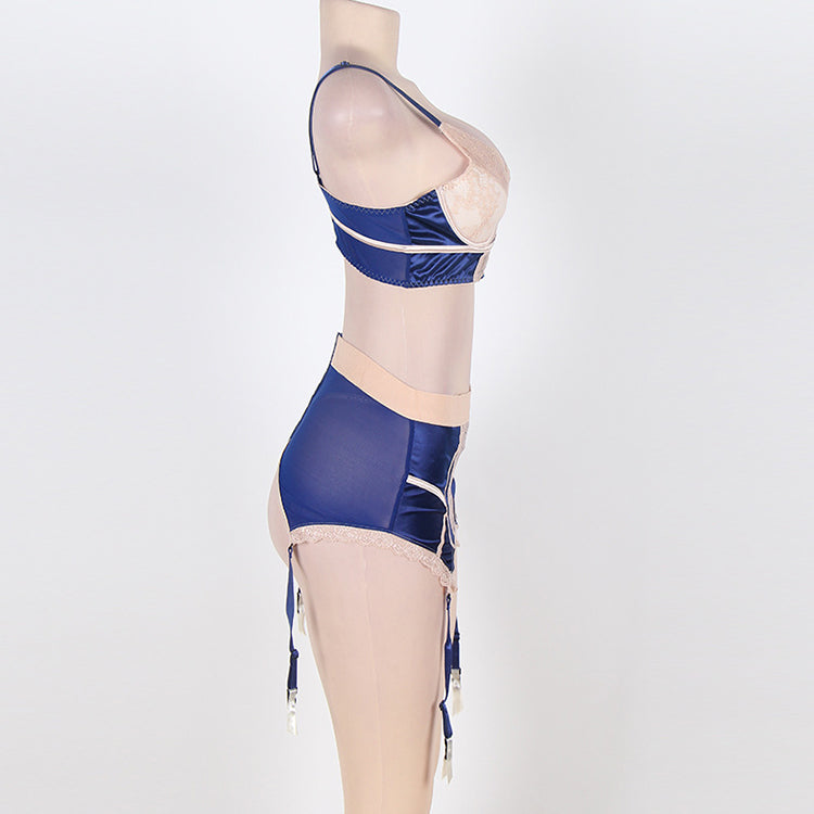 Longline Beige Lace Bra Set