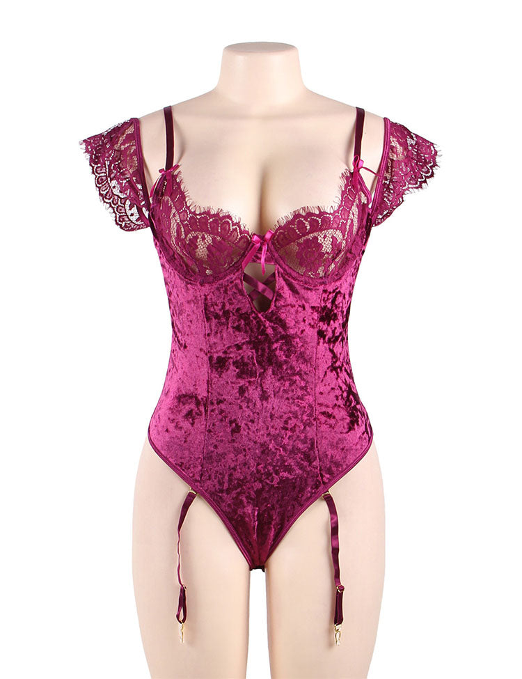 Velvet Queen Lace Off-The-Shoulder Lace Teddy