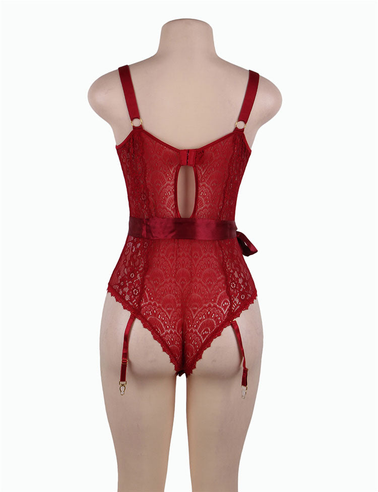 Peacock pattern Lace Teddy With Steel Ring