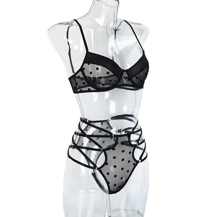 Dot Mesh Embroidery Underwire Bra Set