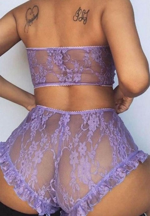 Sexy High Waist Sheer Lace Bralette Set