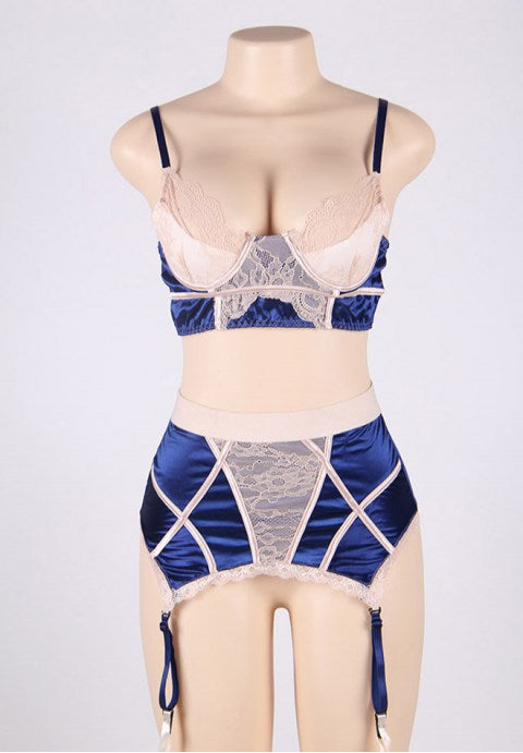 Longline Beige Lace Bra Set