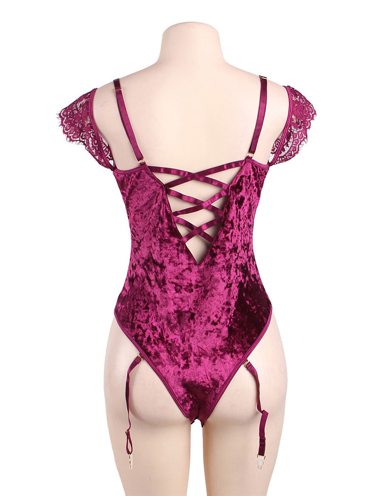 Velvet Queen Lace Off-The-Shoulder Lace Teddy