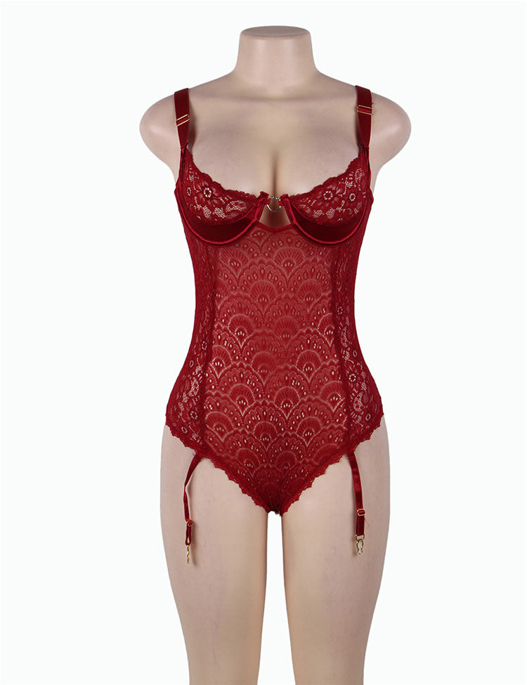 Peacock pattern Lace Teddy With Steel Ring