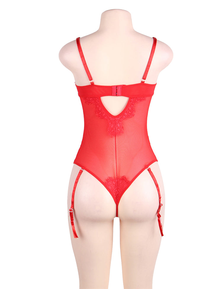 Plus Size Eyelash Lace Teddy with Garters