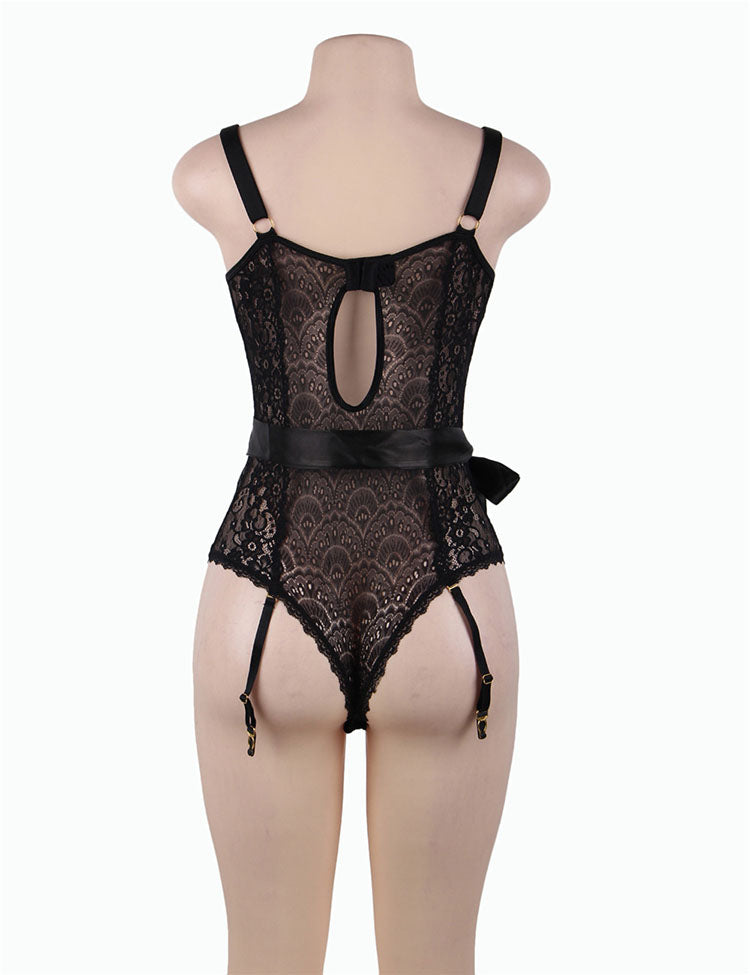 Peacock pattern Lace Teddy With Steel Ring