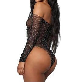 Long Sleeve Fishnet Off-the-shoulder Starry Night Bodysuit