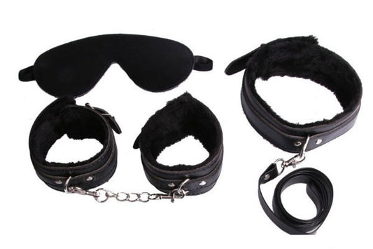 Black 7pcs PU Leather Bondage Set Kits