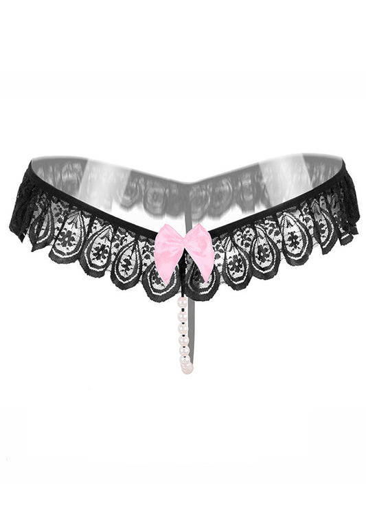 Women Lace Pearl Beading Thong